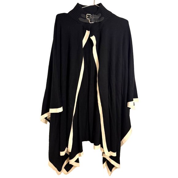 Lauren Ralph Lauren Silk Cashmere Poncho Black Cream Buckle Plus Size 1X Equest. - Picture 5 of 6